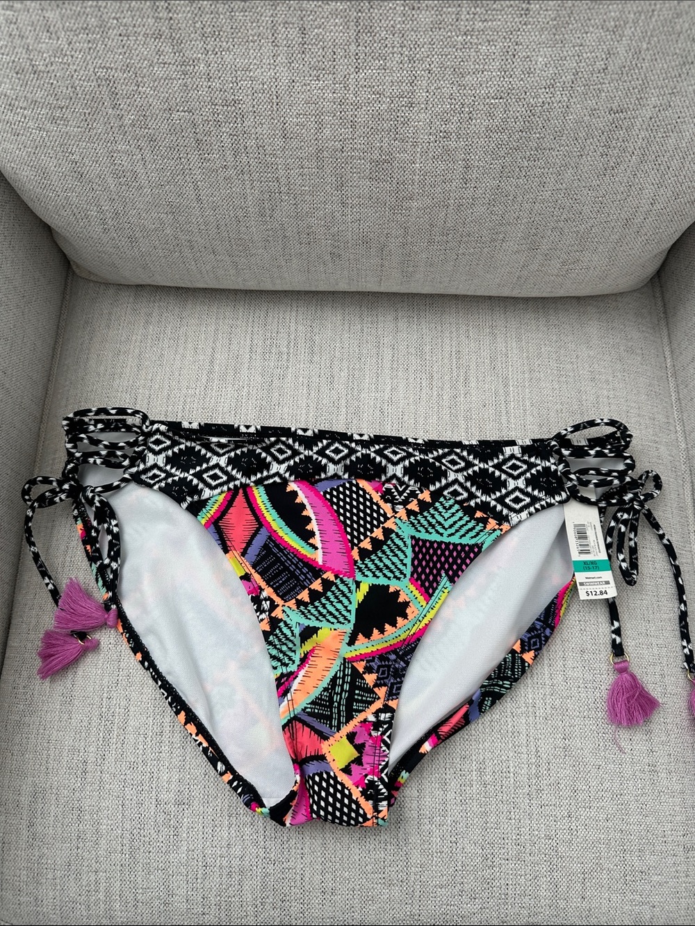 Multicolor Geometric Tie-Side Bikini Bottoms